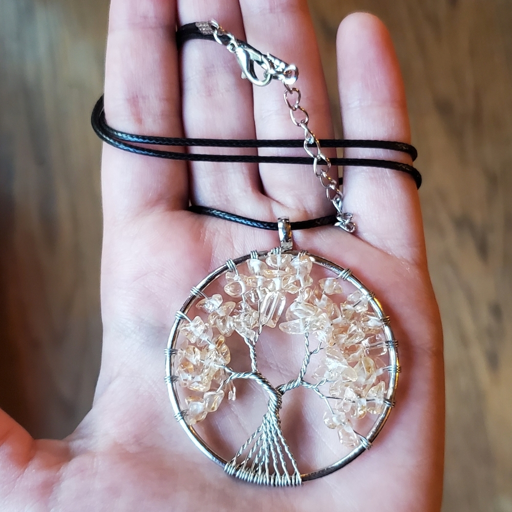 NWOT Topaz Citrine Silver Tree of Life Necklace - Picture 2 of 6